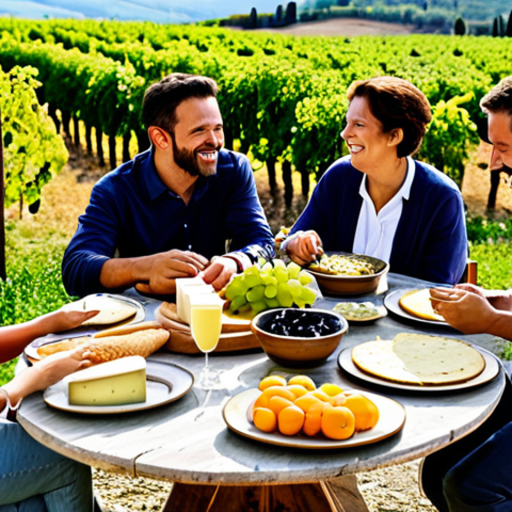 슬로우 푸드 관련 블로그 운영하기 - **

A group of diverse friends gathered around a rustic wooden table in a sun-drenched Italian count...