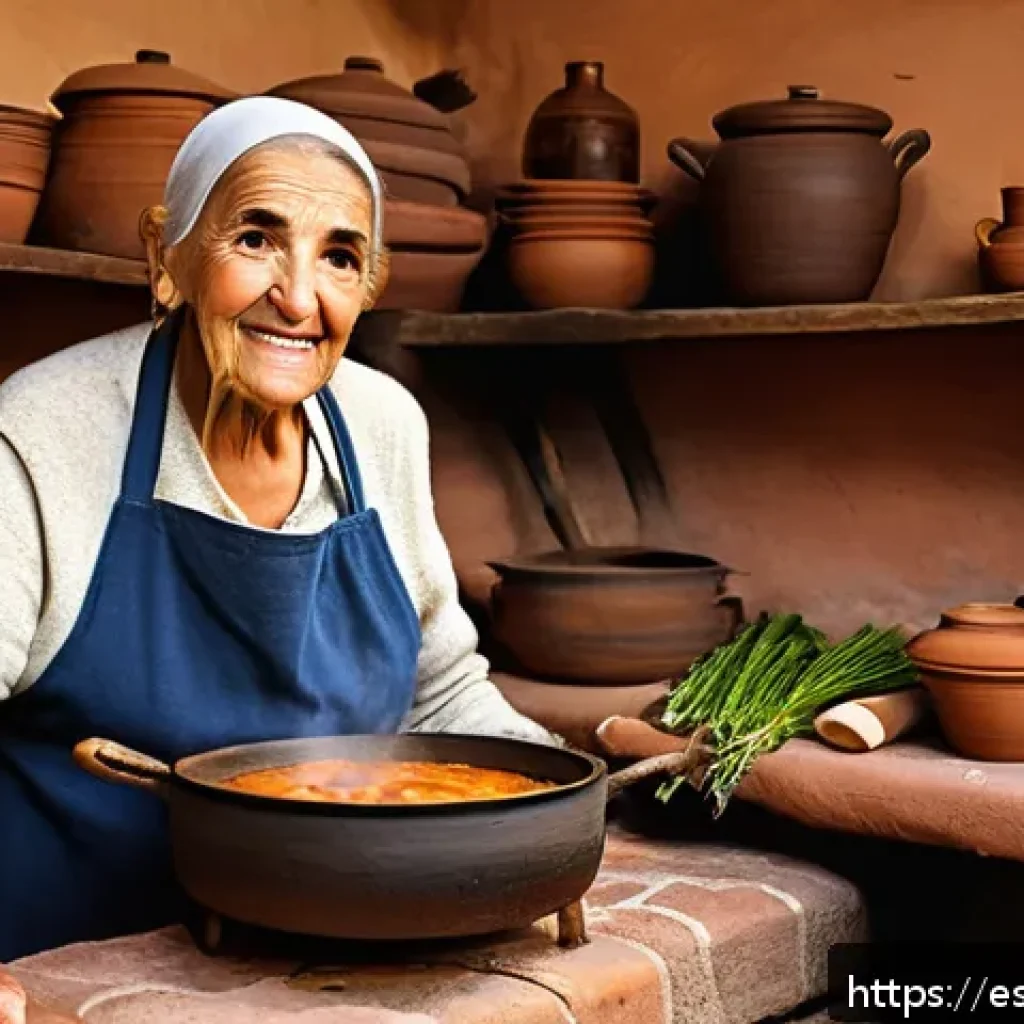 슬로우 푸드와 세계 각국의 전통 요리 - A warm, rustic kitchen scene in a traditional Andalusian home, featuring an elderly Spanish woman pa...