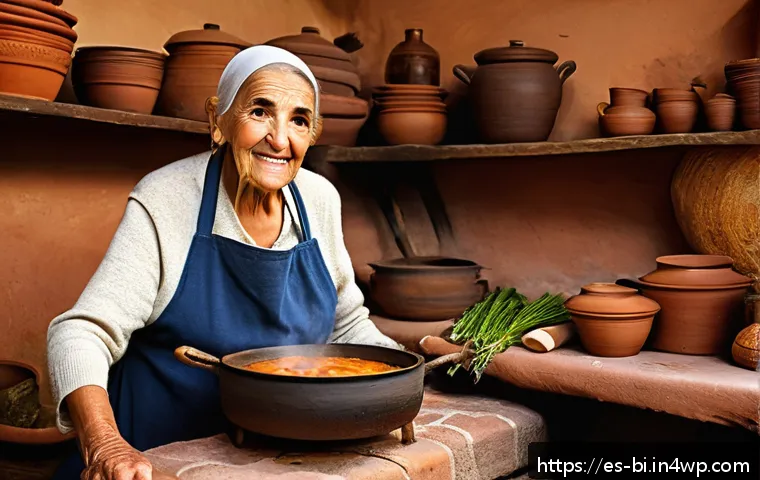 슬로우 푸드와 세계 각국의 전통 요리 - A warm, rustic kitchen scene in a traditional Andalusian home, featuring an elderly Spanish woman pa...
