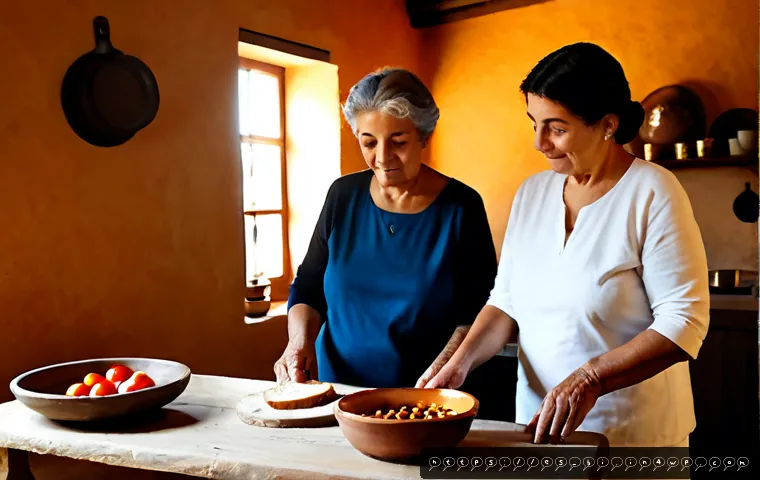 슬로우 푸드의 지역별 특징 - Photorealistic slow food scene in a sunlit Mediterranean village kitchen in northern Spain, an elder...